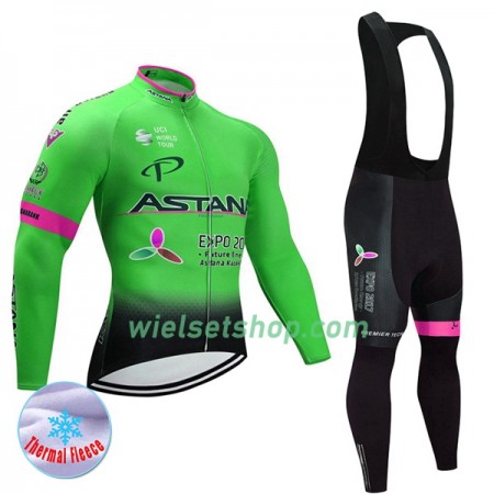 Fietskleding (Fietsshirt Lange Mouw + Lange Koersbroek) 2017 Astana Pro Team N002 Winter Thermal Fleece